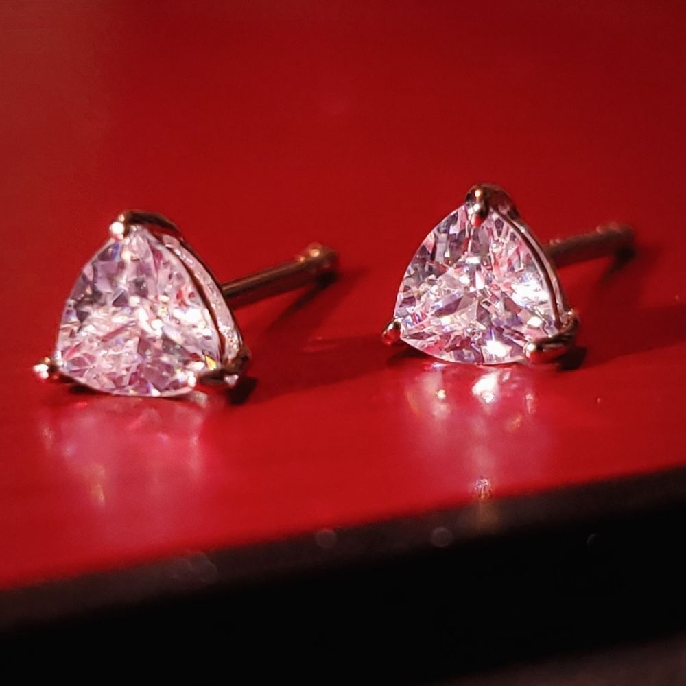 .925 Sterling Silver Trillion Cut Stud Earrings